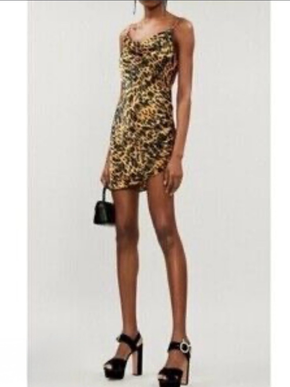 Topshop Leopard-Print Cowl Neck Mini Dress in Brown and Black 19.3.B2